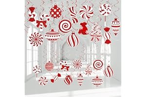 OUDDY PARTY 42Pcs Candy Cane Christmas Party Decorations Glitter Red and White Hanging Swirls Peppermint Ceiling Christmas Streamer Candy Lane Decor for Xmas Holiday Christmas Party Office Home Candyland Supplies