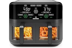 CHEFMAN 6 Quart Dual Basket Air Fryer Oven with Easy View Windows, Sync Finish, Hi-Fry, Auto Shutoff, 2 Independent 3Qt Nonst