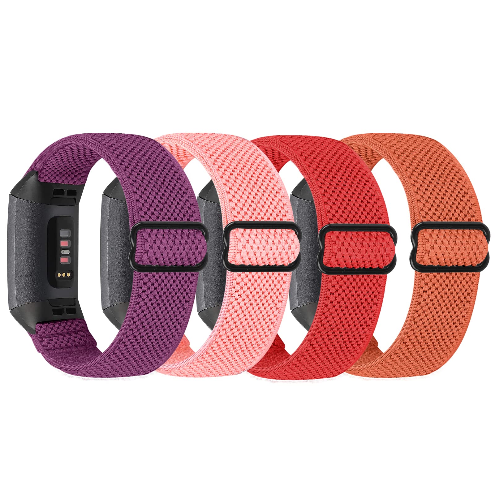 SHIJZWD 4 Pack Elastic Nylon Watch Straps Compatible with Fitbit Charge 3/4, Adjustable Stretchy Sport Loop Band Replacement Wristband for Fitbit Charge 3/4 Women Men