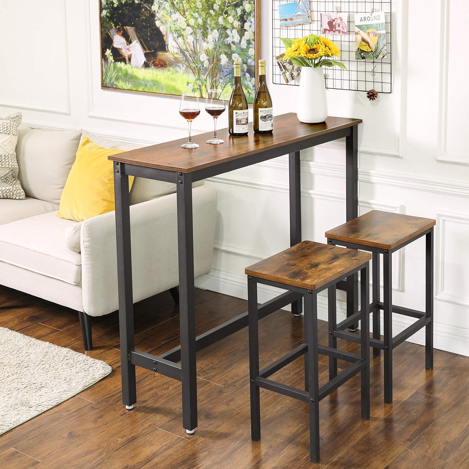 VASAGLE ALINRU Narrow, Rectangular Bar, Kitchen, Pub Dining High Table, Sturdy Metal Frame, 47.2 x 15.7 x 39.4 Inches, Easy Assembly, Industrial Design, Rustic Brown - Tables