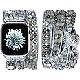JR.DM Boho Beaded Watch Band Women Compatible with Apple Watch Band 38mm 40mm 41mm 42mm (S10) Grey Natural Stone Bracelets Adjustable Handmade Braided Strap for iWatch Series 10/9/8/7/6/5/4/3/2/1/SE