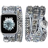 JR.DM Boho Beaded Bands for Women Compatible with Apple Watch 38mm 40mm 41mm 42mm (S10/11) Grey Natural Stone Bracelets Adjustable Handmade Braided Strap for iWatch Series 11/10/9/8/7/6/5/4/SE 3/2/1