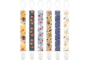 Babeine Halloween Pacifier Clips, 6 Pack Binkie Paci Holder Clips for Boys and Girls Fits for Most Pacifiers, Teethers & Toys and Holiday Gift(Bone,Skull,Ghost,Pumpkin)