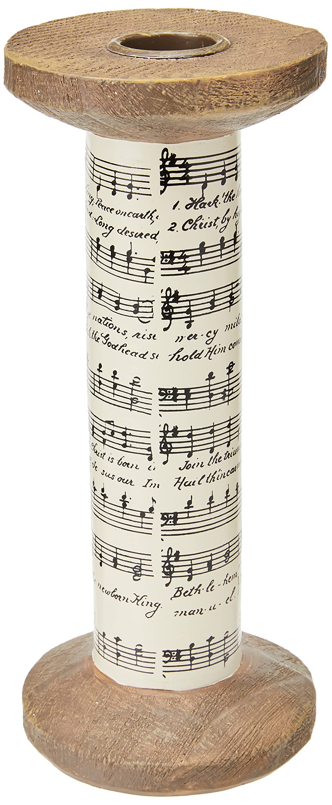 FESTIVE PRODUCTIONS Polyresin Spindle Candle Holder with Wood Effect, Multi-Colour, Small