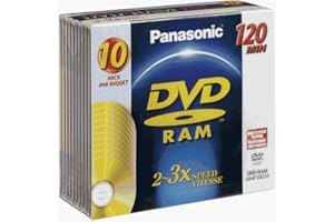 Panasonic DVD-RAM Disc for Video Recording, Non-Cartridge Style, 120 Minutes, 4.7 GB, 10 Pack, 2-3x-Speed