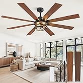 Glowivia 65 Inch Ceiling Fans with Lights, Farmhouse Ceiling Fan with Lights and Remote, Dual Finish 8 Blades Black Caged Rustic Ceiling Fans with 6 Speed Reversible Motor for Indoor/Covered Outdoor