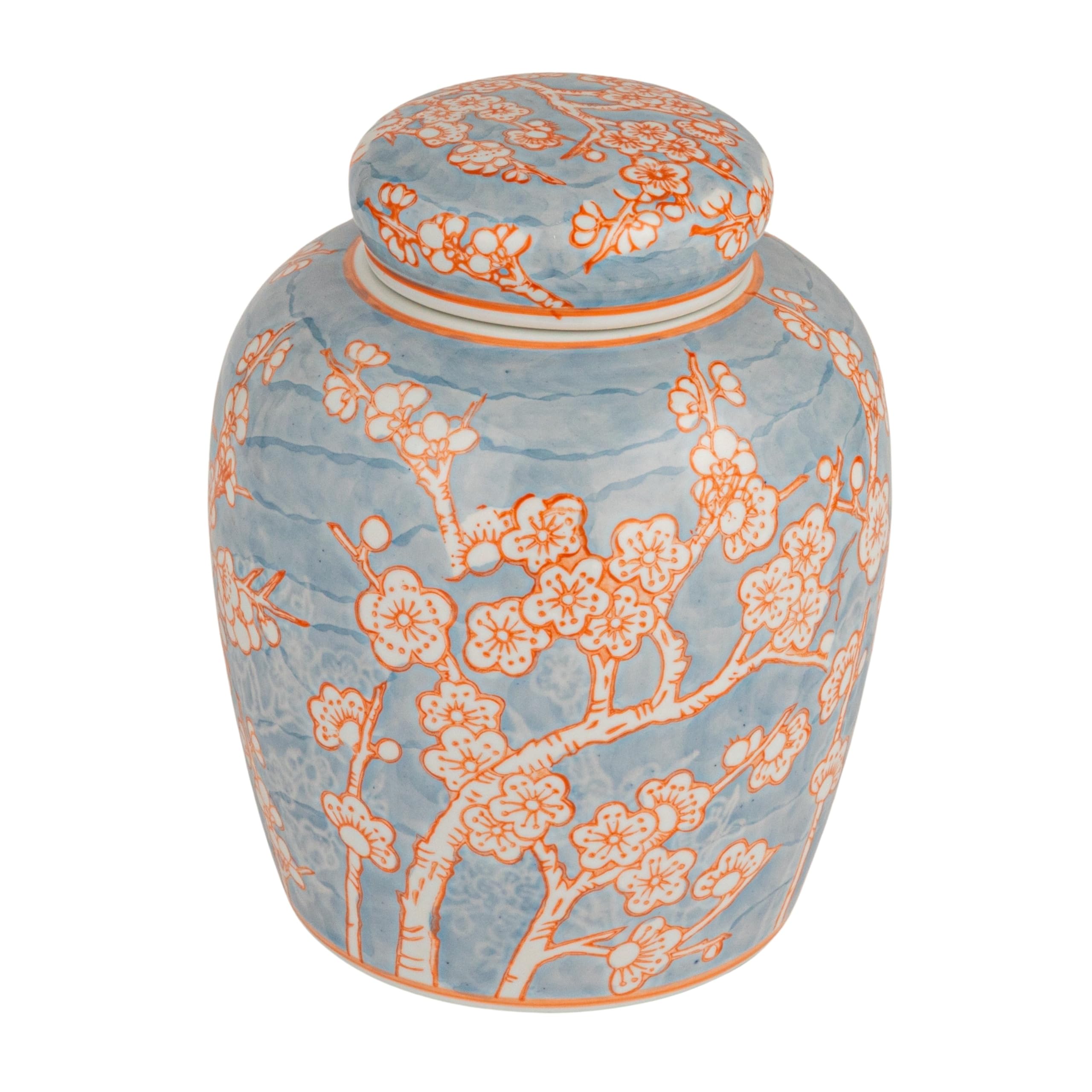 Creative Co-Op Decorative Ceramic Ginger Jar with Lid, Blue and Orange Image