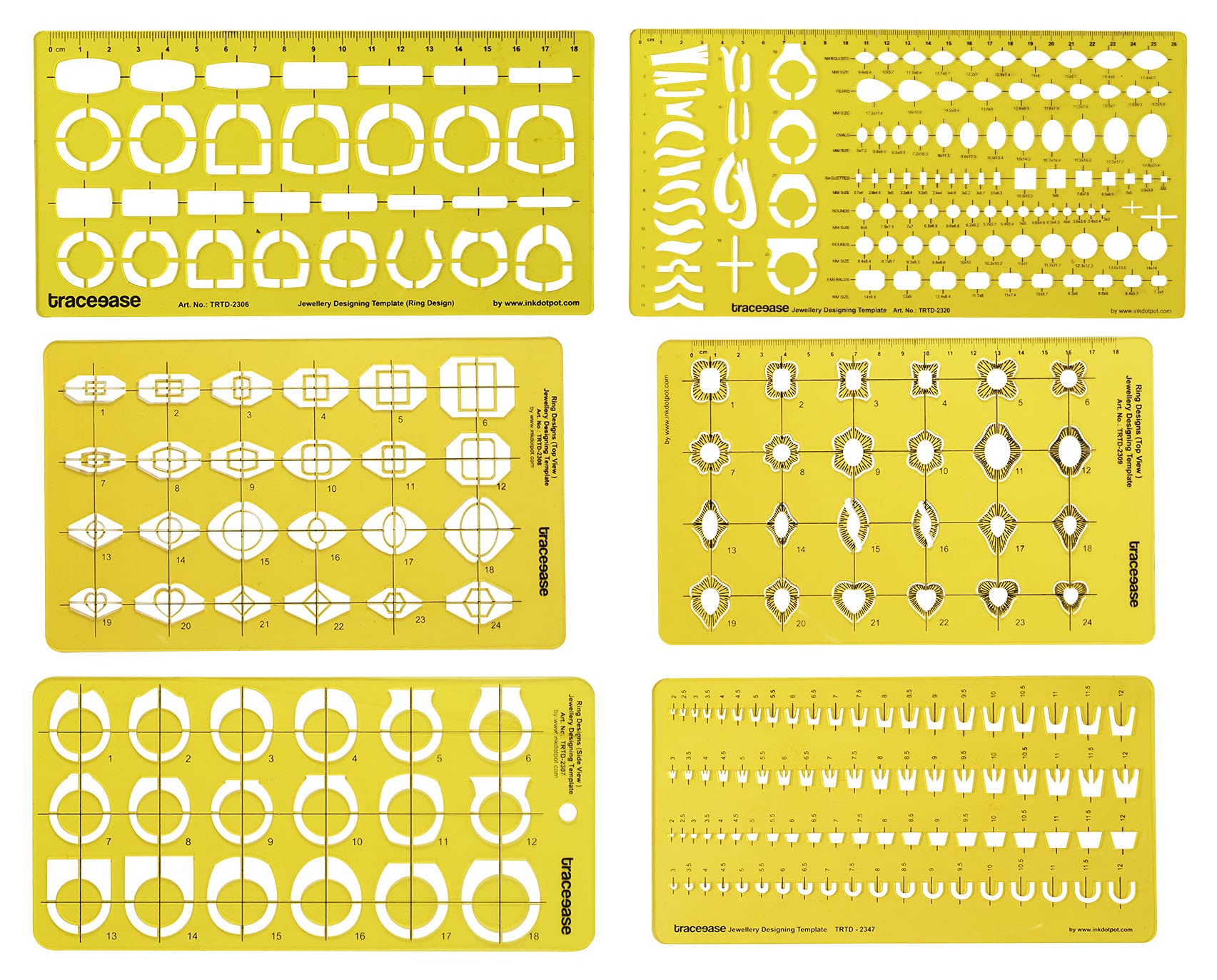Traceease Jewelry Designing Template Drafting Tools Gemstone MultiSize Jewellery Stencil- Pack of 6 Pcs