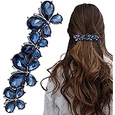 Joez Wonderful Rhinestone Hair Clip Sparkly Crystal Barrettes French Wedding Prom Engagement Pageant First Communion Hair Decorative Accessories for Women Bride Thick Long Hair (Butterfly Blue, 1 Pcs)