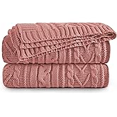 Aormenzy Dusty Pink Cable Knit Throw Blanket Oversized 60" x 80" Super Soft Comfy Knitted Blanket for Couch Bed Sofa, Twin Size