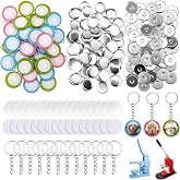 Quelay 60 Sets Keychain Button Making Supplies, 32mm, Multicolor | Double Sided Keychain Double-sided Metal Parts for Hand Press Round Badge Crafts Create DIY Custom Buttons
