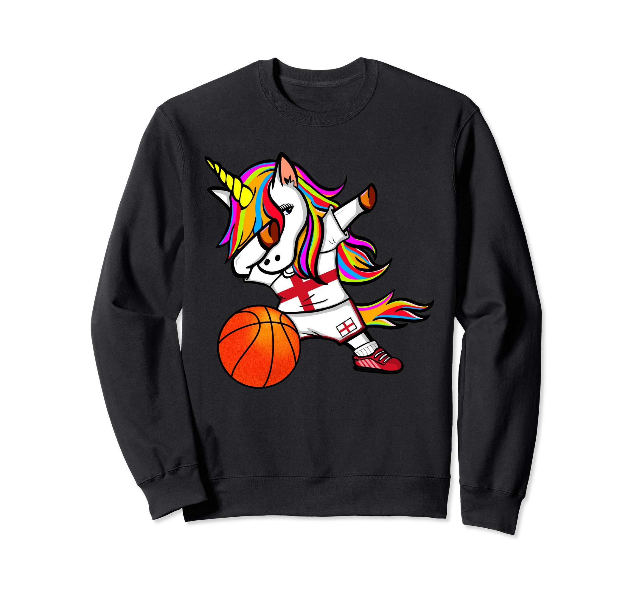 Funny Dabbing Unicorn England Basketball - English Flag Gift Sweatshirt
