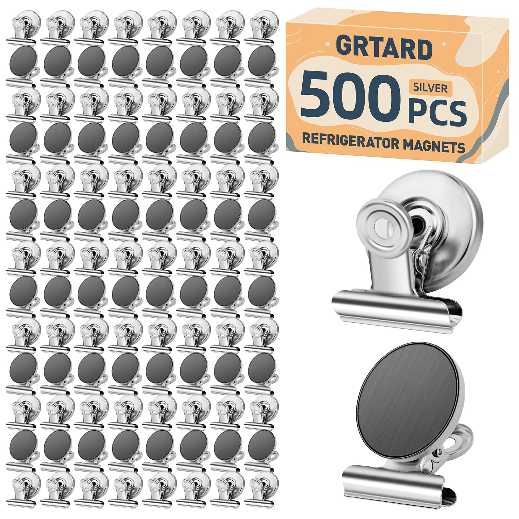 Grtard 500pack Magnetic Clips Heavy Duty, Magnet Clips for Fridge, Refrigerator Magnets, Scratch Free Magnets with Clip, Strong Magnetic Clip for Whiteboard, Refrigerator, Locker, Classroom Image