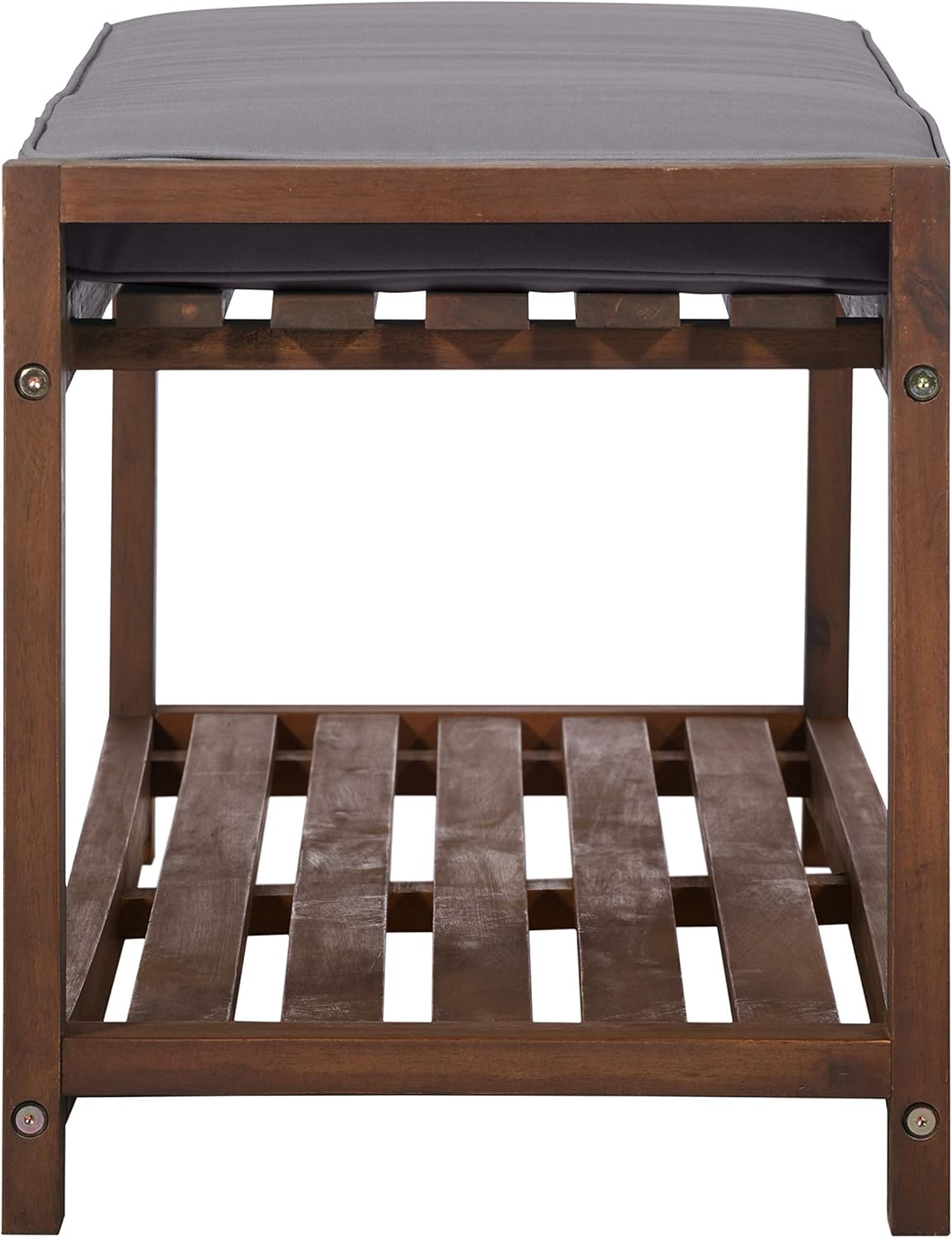 Walker Edison Willmington Solid Acacia Wood Slatted Outdoor Bench with Cushion, 48 Inch, Dark Brown and Grey : Garden & Outdoor