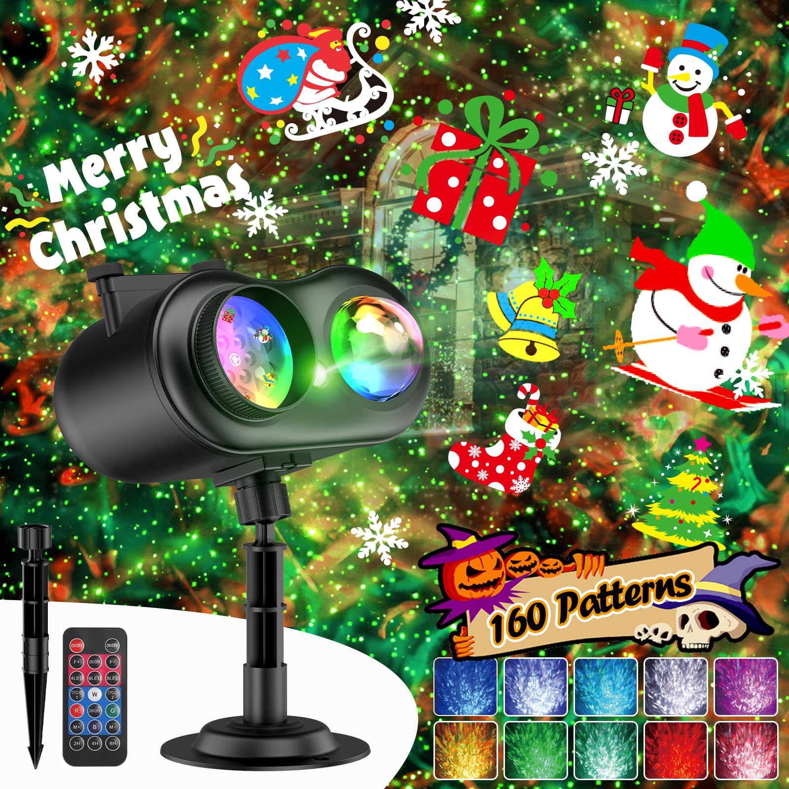 Photo 1 of 3 in 1 Christmas Projector Outdoor with Firefly & Ocean Wave Light, 160 HD Patterns Christmas Decor, 3D Dynamic Christmas Holiday Snowflake Projector Waterproof w/Timer for Outdoor Indoor Light Show