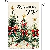 Tikeciti Christmas Tree Bow Welcome Garden Flag 12x18 Inch Double Sided, Xmas Berry Cardinal Burlap Small Yard Flag Winter Snow Holiday Farmhouse Flags Seasonal Patio Outdoor Outside Decoration