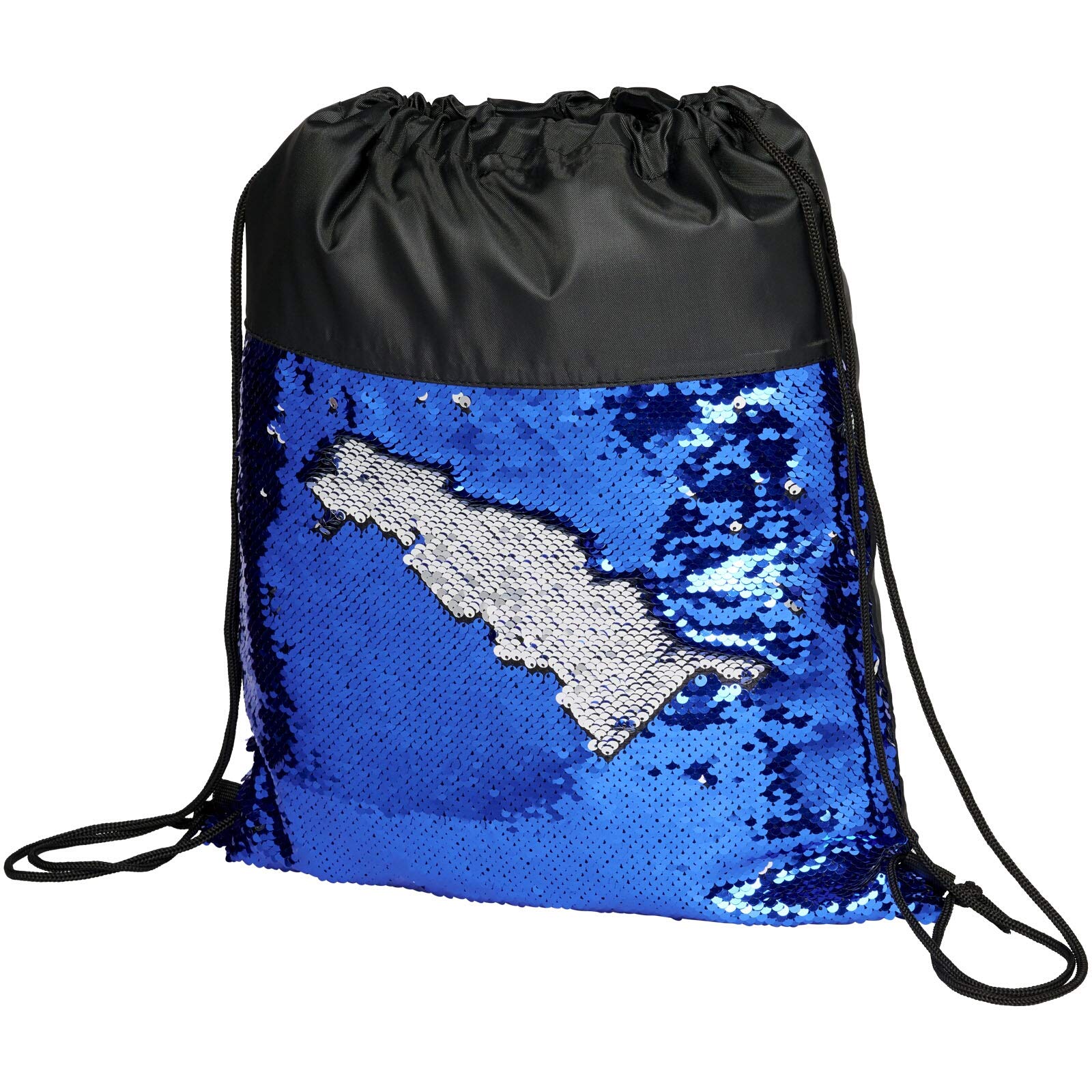 Sequin Drawstring Backpack - Solid Black/Blue