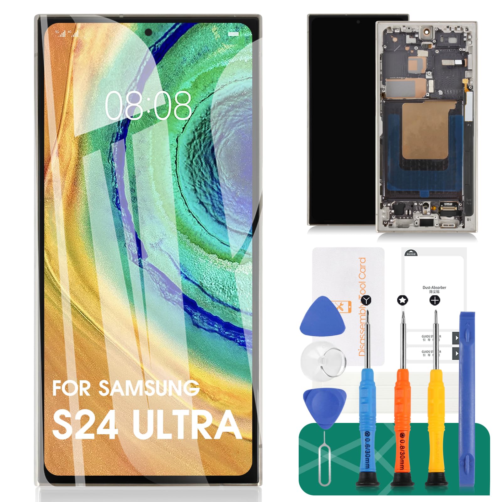 Photo 1 of OLED LCD Screen for Samsung Galaxy S24 Ultra 5G LCD S928 Display for SM-S928U LCD Display Touch Screen Digitizer Assembly Repair Parts with Tools (With Frame,Grey,larger Display Area)
