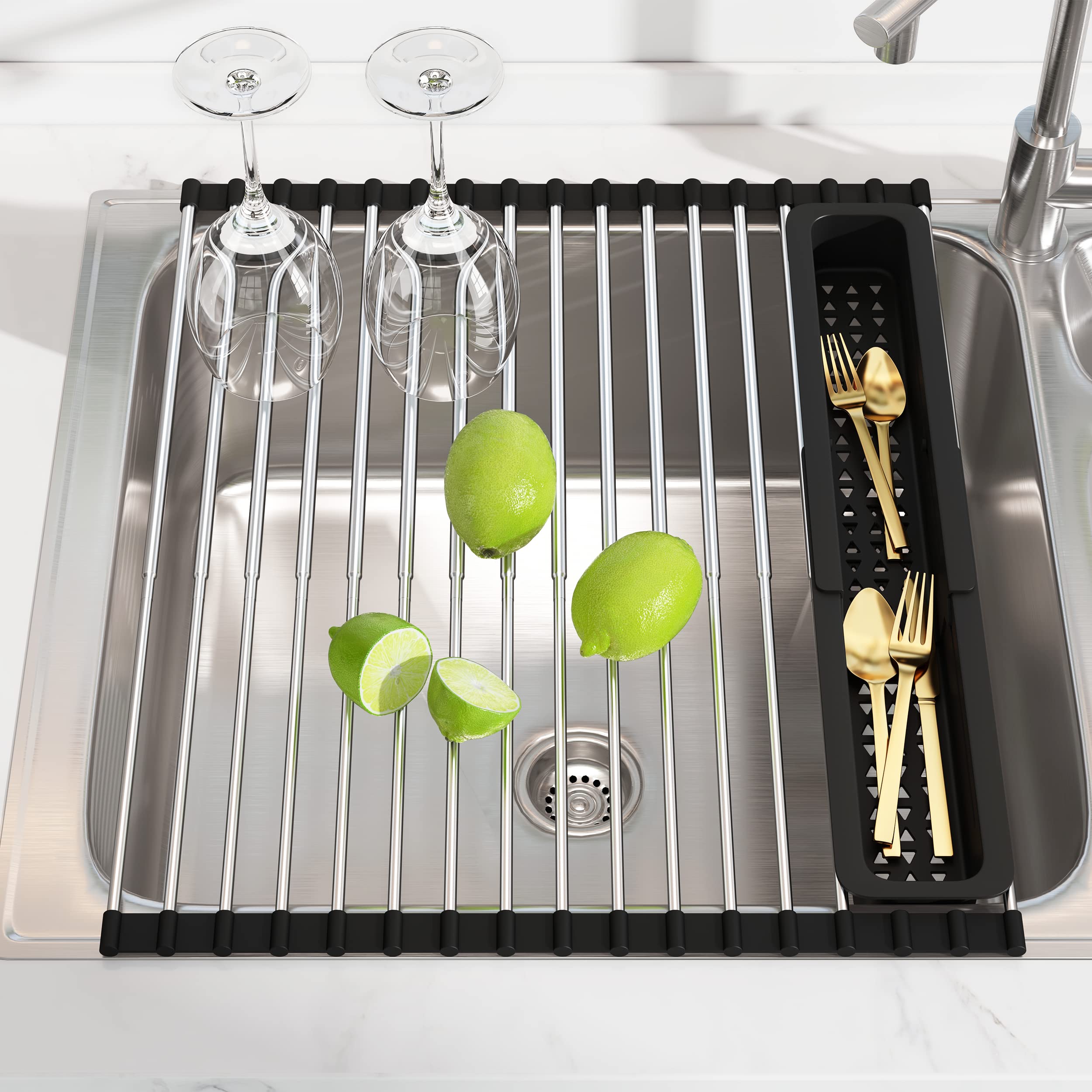 JASIWAY Dish Drying Rack, Roll Up Dryer Rack for Inside Sink ...