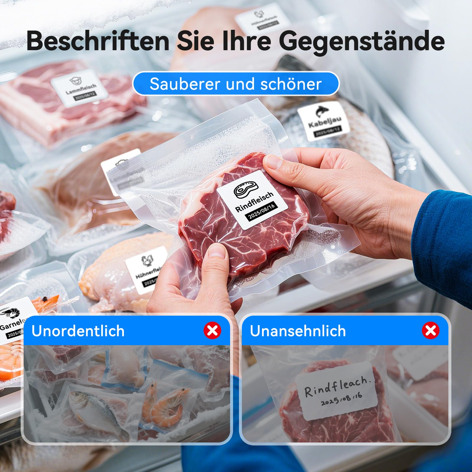 NIIMBOT B1 Etikettendrucker mit Wasserfeste Etiketten Selbstklebend, Tragbarer Beschriftungsgerät Bluetooth Label Printer Aufkleber Drucker für Barcode, Schulbedarf, Logo, Adresse, Silber 2