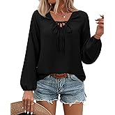 siliteelon Spring Tops for Women Long Sleeve Bow Tie Lantern Blouse Dressy Casual Boho Summer Clothes Trendy 2026
