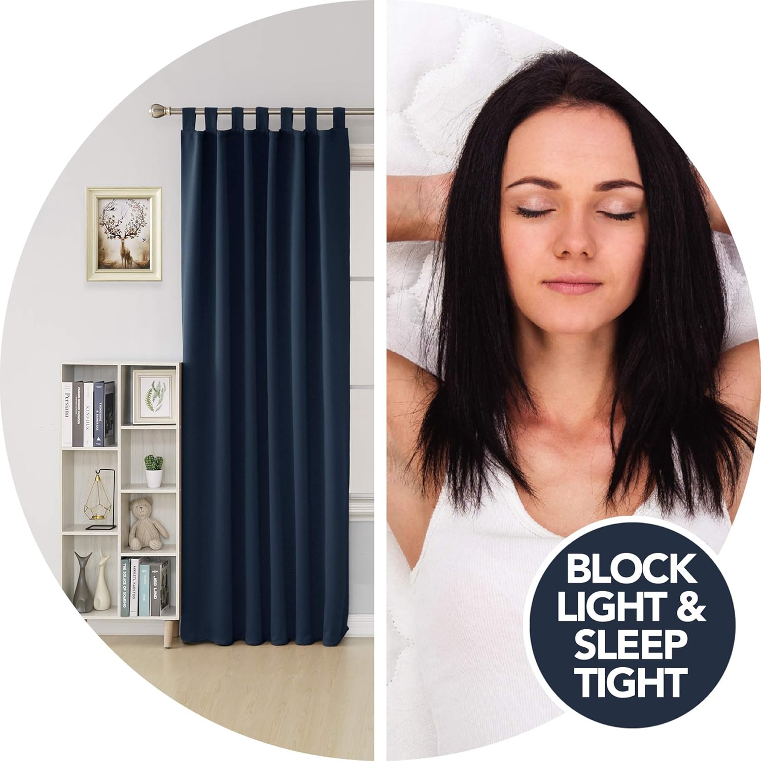 Deconovo Solid Energy Saving Tab Top Curtains Blackout Curtains Thermal Insulated Curtains for Baby Nursery Navy Blue W55 x L82 Inch One Pair - Image 4