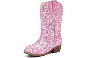 Motasha Glitter Girls Cowgirl Boots Sparkly Cowboy Dress Boots For Toddler To Big Kid Mid Calf Pointed Toe Party Birthday Horse Riding