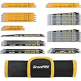 GRENPRO 34 Pcs Reciprocating Saw Blade Set with Organizer Pouch, Metal & Wood Sawzall Blades for DeWalt, Bosch, Makita, Milwaukee, Ryobi, Ridgid, Black&Decker, Skil, Craftsman