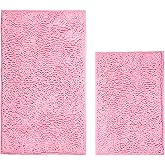 Xmecyino Bathroom Rugs Sets 2 Piece Washable, Luxury ,Chenille Bath Mat Set, Soft Plush Anti-Slip Rectangular Bath, Rug Super Absorbent. (Pink, 32"x20"+24"x16")