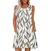 OFEEFAN Summer Dresses for Women 2025 Loose Beach Vacation Casual Crew Neck Sleeveless Sundresses with Pockets Tank Dress