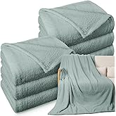 Tinideya 6 Pack Sherpa Fleece Throw Blankets Bulk 50"x 60" Soft Plush Wedding Throw Blankets for Couch Sofa Spa Sleepover Party Favor Supplies Travel Guest Room Home Decor (Lake Blue)