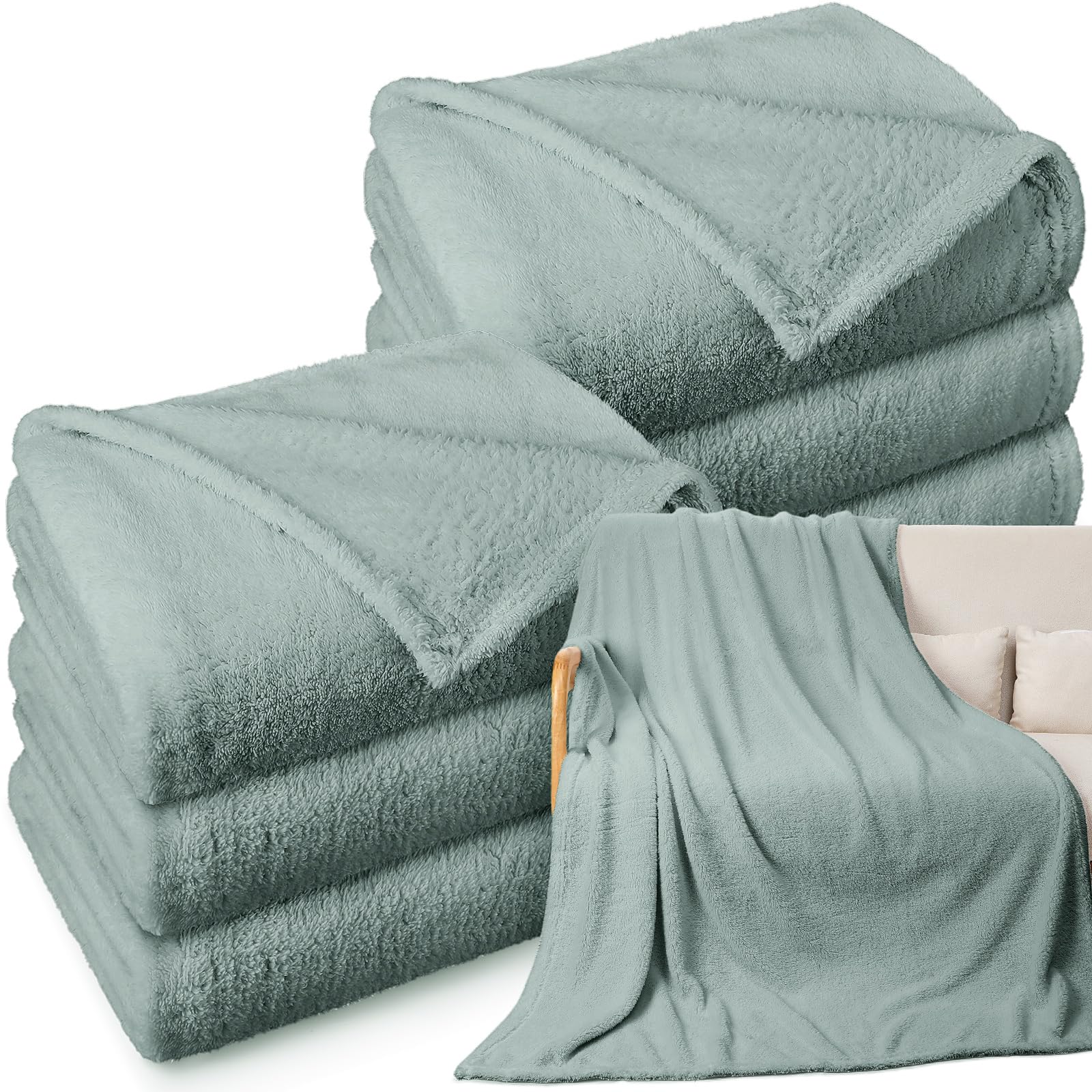 Photo 1 of Tinideya 6 Pack Sherpa Fleece Throw Blankets Bulk 50"x 60" Soft Plush Wedding Throw Blankets for Couch Sofa Spa Sleepover Party Favor Supplies Travel Guest Room Home Decor (Lake Blue)