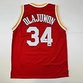Facsimile Autographed Hakeem Olajuwon Houston Red Reprint Laser Auto Basketball Jersey Size Men's XL