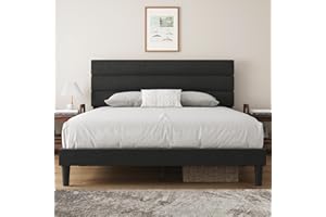 Fluest Queen Bed Frame Upholstered Queen Bed Frame Platform with Headboard Linen Fabric Headboard Wooden Slats Support, No Box Spring Needed, Easy Assembly, Mattress Foundation,Grey