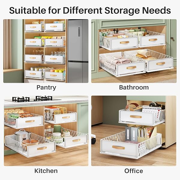PULL OUT CABINET ORGANIZER FIXED WITH ADHESIVE NANO FILM,HEAVY DUTY SLIDE OUT PANTRY SHELVES DRAWER STORAGE,SLIDING MESH CABINET BASKET WITH HANDLE FOR KITCHEN, BATHROOM,HOME, 15.8″W X 21″D X6.2″H