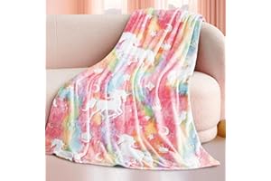 DRESSVOGUER Glow in The Dark Blanket, Kids Throw Blanket for Girls Age 3-12, Soft Cozy Flannel Throw Birthday Bedroom Decor 50"×60" Pink