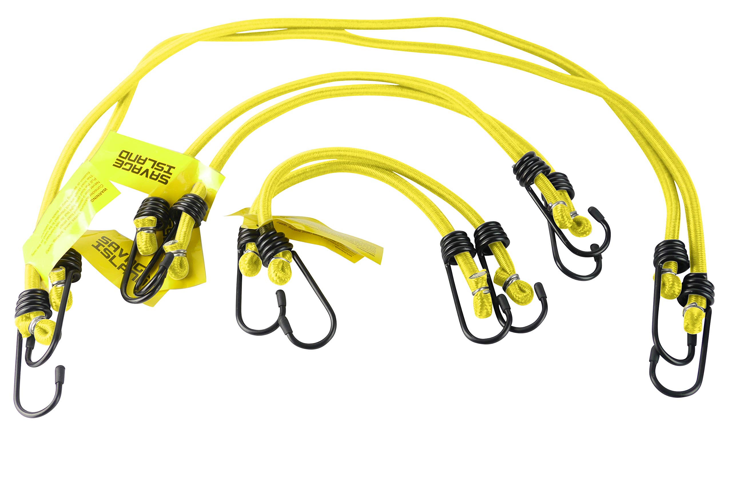 Savage Island Elasticated Bungees Cords Bungee Military Army Basha Straps Variety Pack - 2 x 12, 2 x 18 + 2 x 30 (Yellow)