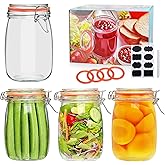Encheng 32 oz Wide Mouth Mason Jars with Airtight Hinged Lids, Large Glass Jar with Lid for Pickling, Fermentation, Canning, Food Storage – Set of 4 Glass Storage Containers