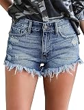 MODARANI Cut Off Denim Shorts for Women Frayed Distressed Jean Short Cute Mid Rise Ripped Hot Shorts Comfy Stretchy