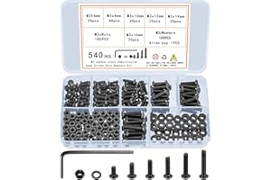 QOOSIKICC 540 Pcs M3 Screw Assortment, M3 Bolts and Nuts Kit, Hex Socket Button Head Cap Screws and Nuts and Washers Set, Metric Machine Screw Assortment Kit, 10.9 Carbon Steel Assorted Screws Nuts