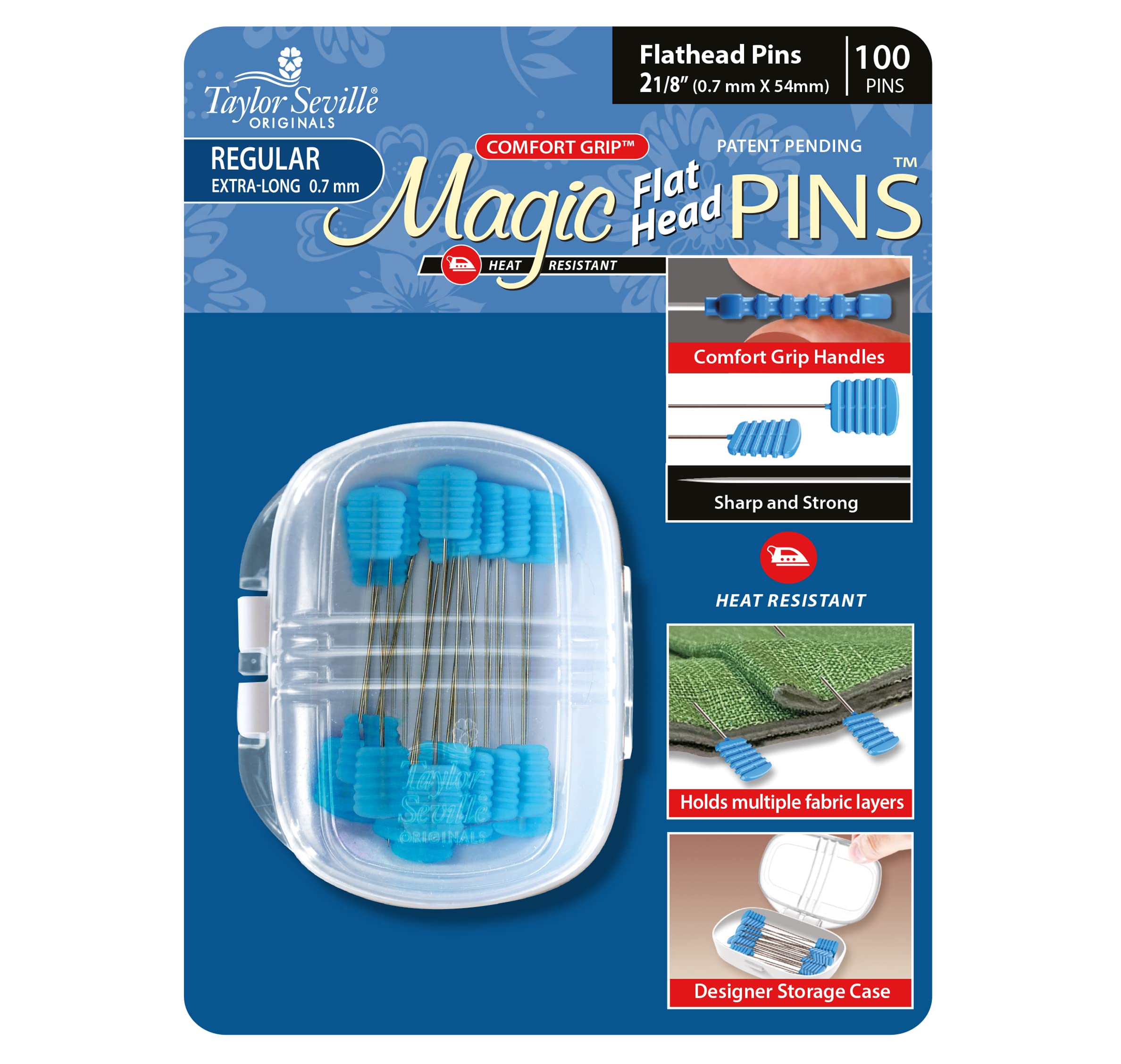 Taylor Seville Originals - Taylor Seville Originals Comfort Grip Heat Resistant Extra Long Regular (0.7 x 50mm) Flat Head Magic Pins - 100 Pieces