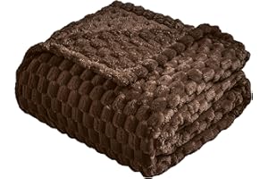 Vessia Flannel Fleece Throw Blanket(50x70 inches), 3D Jacquard Brown Fuzzy and Warm Blanket for Couch,Sofa,Bed,Chair, 300GSM 