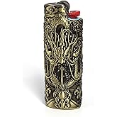 HUMWE Vintage Dragon Metal Lighter Case Cover, Engraved Sleeve Pouch for BIC Full Size Lighters