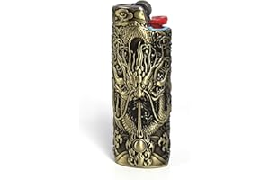 HUMWE Vintage Dragon Metal Lighter Case Cover, Engraved Sleeve Pouch for BIC Full Size Lighters