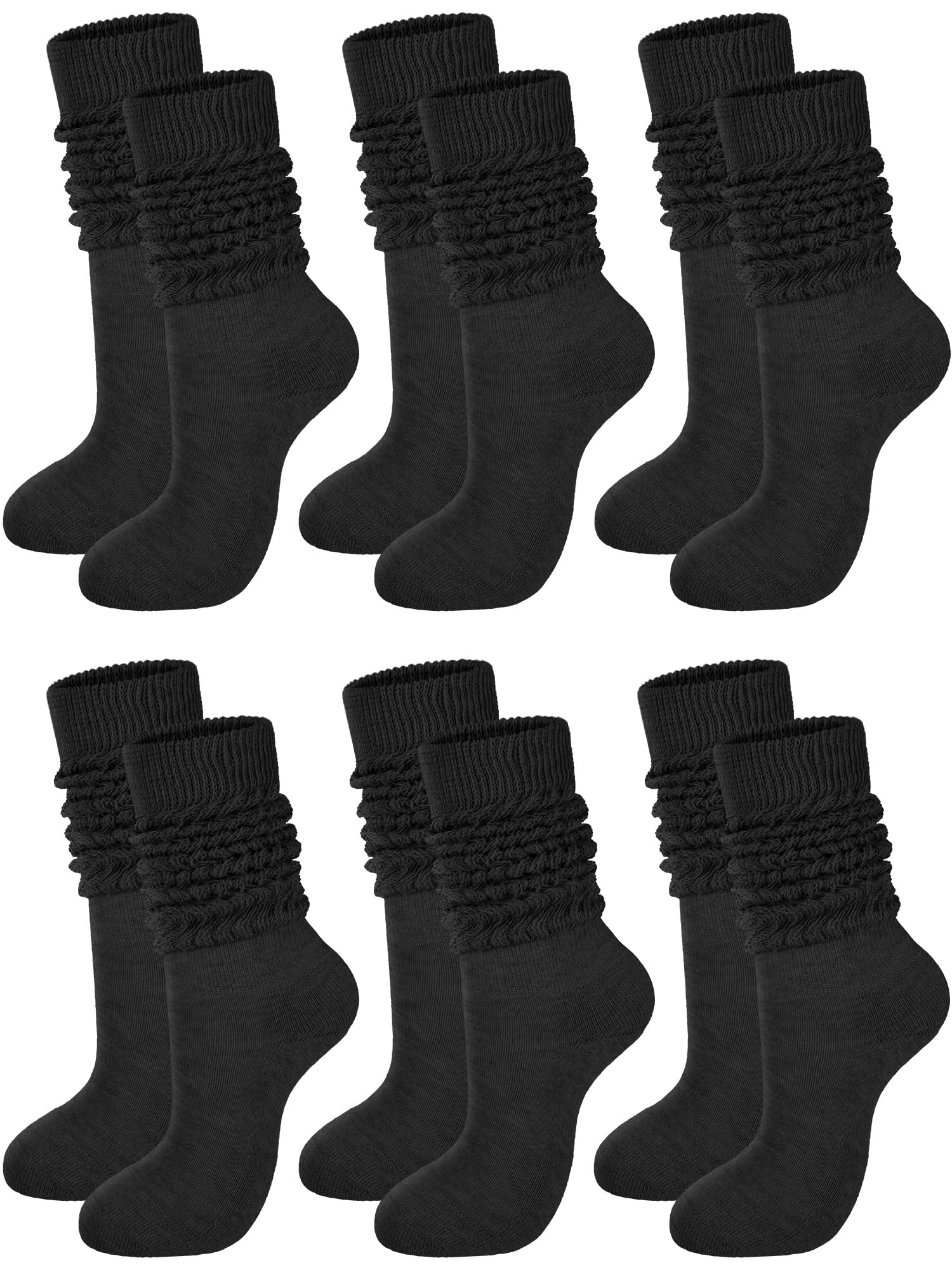 Photo 1 of Bencailor 6 Pairs Women Slouch Socks Cotton Scrunch Stacked Knee Boot Socks for Women Men 80s 90s(Black,5-9)