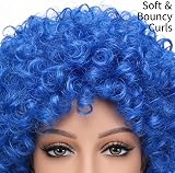 SHATCHI Afro Wig Curly Blue Unisex Fancy Dress Party Costume view 3
