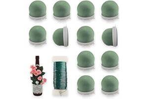 ZHIYUEJING 12 Pcs Mini Floral Foam Holder Floral Foam Round with 1 Roll Green Floral Wire Floral Foam Blocks for Table Wedding Wine Bottle Hat Décor