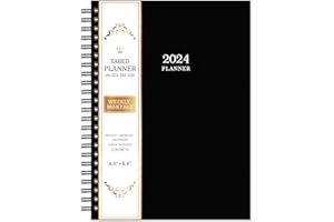BUSHYPUSHY 2024 Planner - Planner 2024 with Tabs, 6.3" x 8.4", January 2024 - December 2024, Weekly and Monthly Planner 2024 with Back Pocket + Thick Paper + Twin-Wire Binding - Black