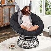KROFEM 40" Ergonomic Wicker Papasan Chair, 360° Swivel Indoor Outdoor Rattan Chair with Soft Thick Cushion, Ideal for Living 