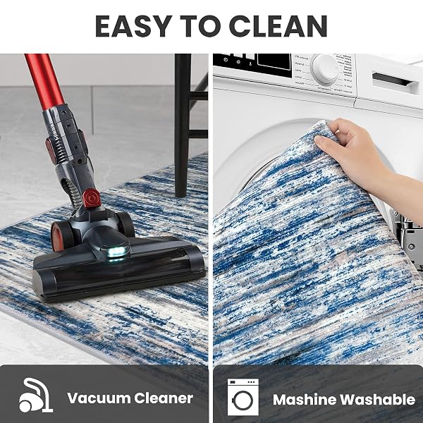 SIILOOM 2.6X8 MODERN ABSTRACT RUNNER RUG FOR HALLWAYS, NAVY BLUE GRAY NEUTRAL MULTI SUPER SOFT HALLWAY DECOR KITCHEN RUGS WITH SLIP-RESISTANT, NON-SHEDDING WASHABLE RUG FOR ENTRYWAY BEDROOM INDOOR
